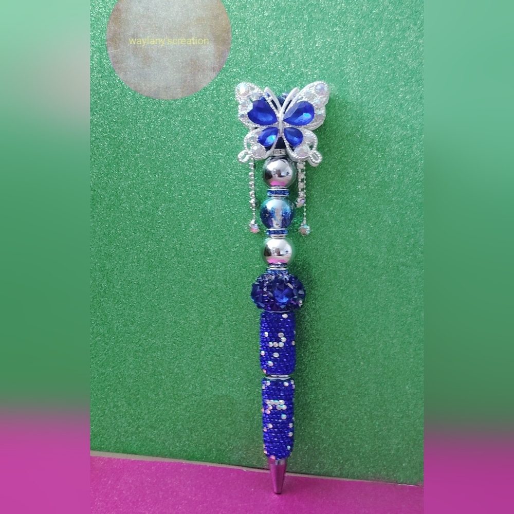 Blue and Silver Beaded Butterfly Ornament